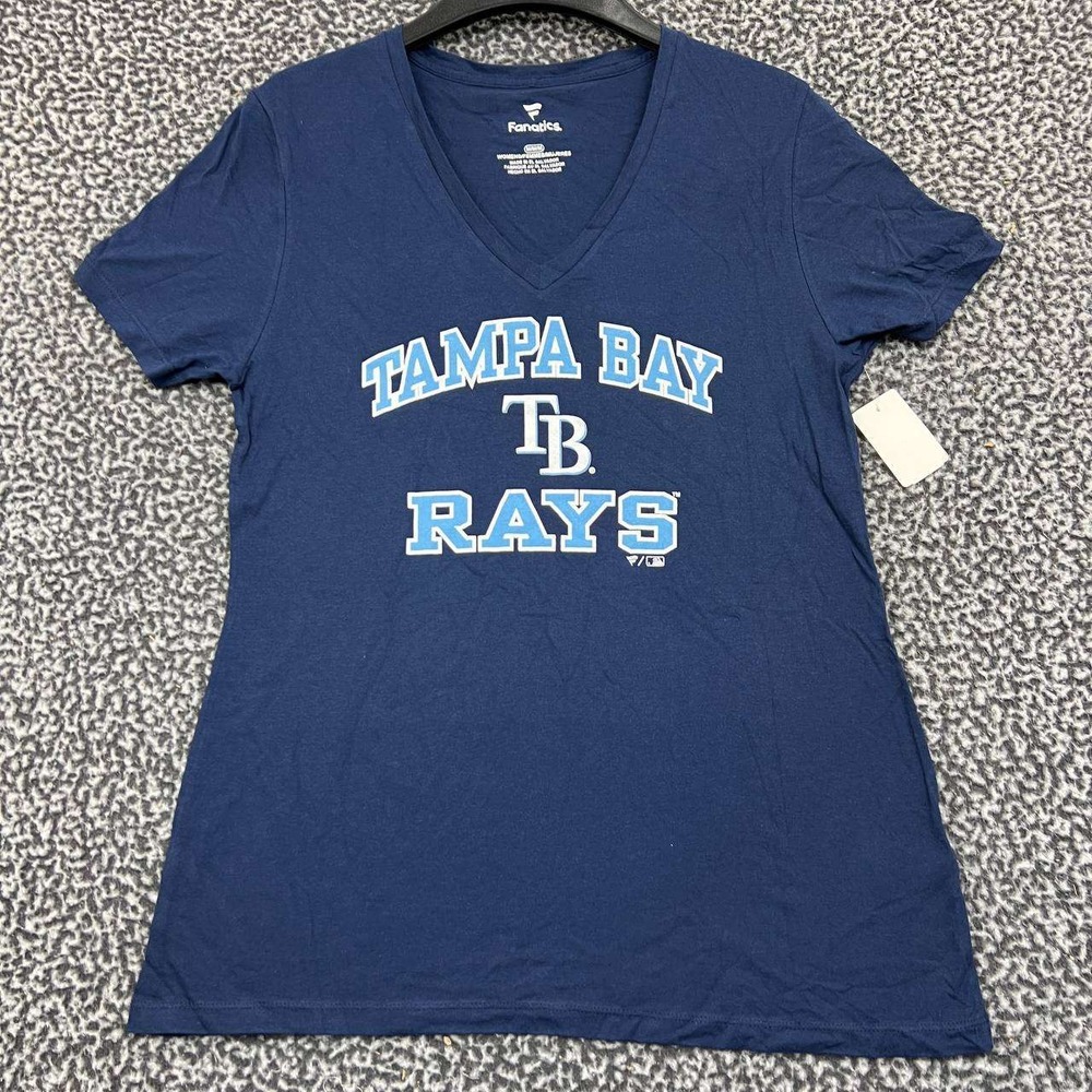 Tampa Bay Rays Shirt Women Medium Blue Fanatics Short Sleeve V-Neck New M‎